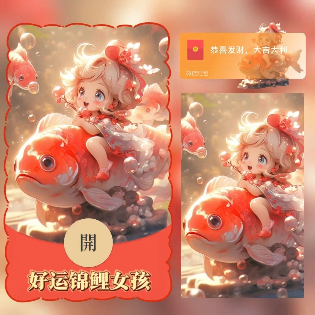 【红包封面】好运锦鲤女孩tao