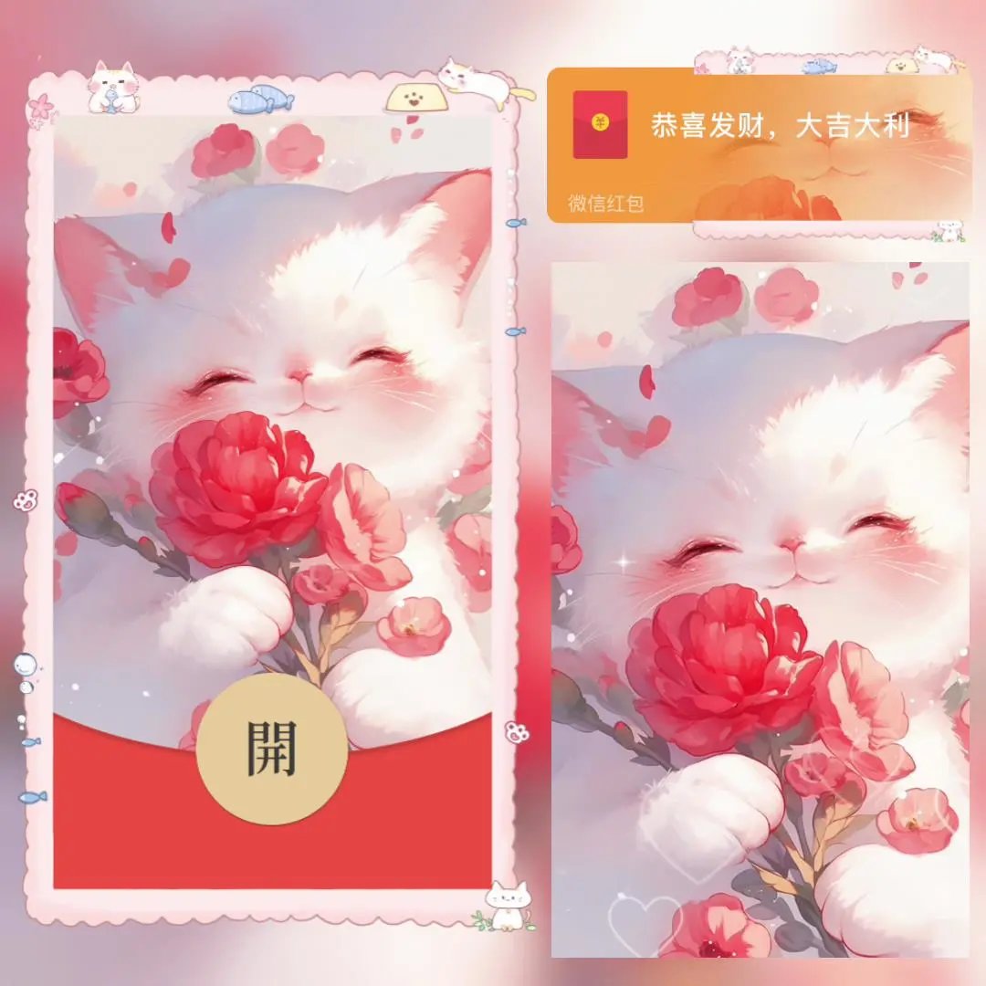 【红包封面】玫瑰可爱猫咪bai
